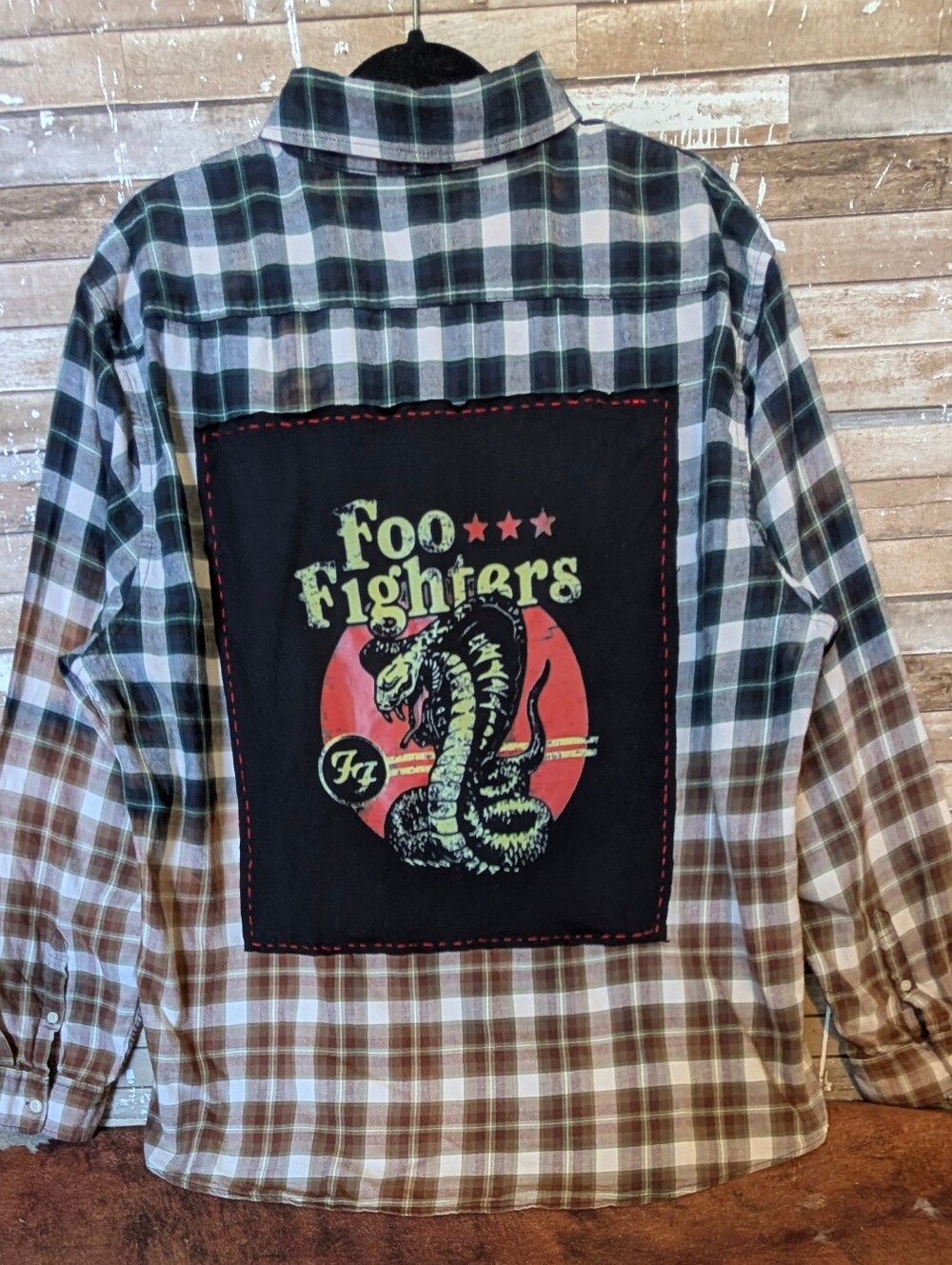 Foo Fighters Graphic Upcycled Dip Dyed Bleached Button Down Shirt